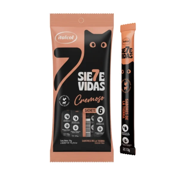 Snack Para Gato 7 Vidas Cremoso Sabores De Tierra 6 x 13 g