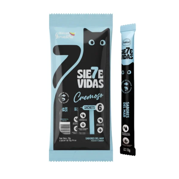Snack Para Gato 7 Vidas Cremoso Sabores Del Mar 6 x 13 g